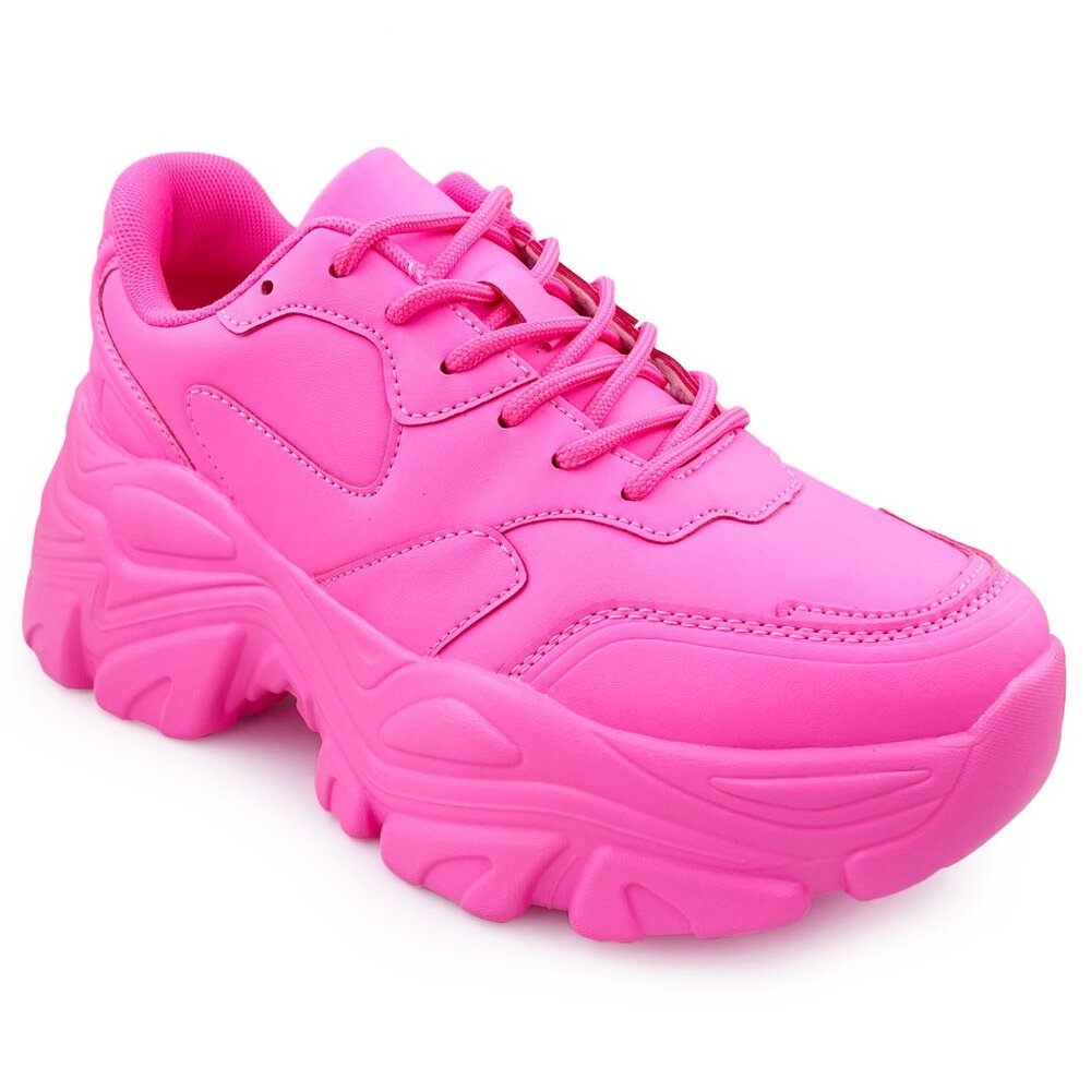 NEW BLAIR Electric Crush Neon Pink Platform Sneakers - Picture 5 of 8